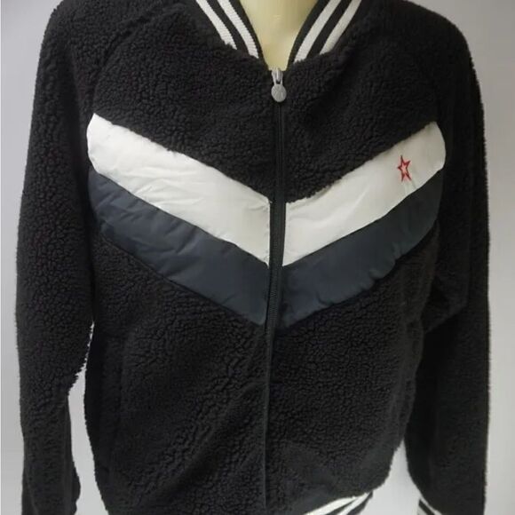 Perfect Moment Fleece Sherpa Bomber Jacket Chevron Black White Grey NWT XS - Picture 3 of 6